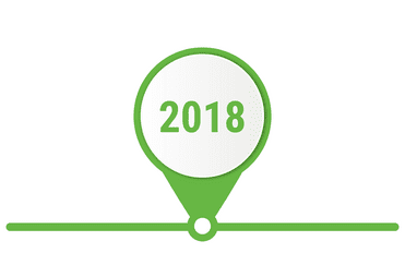 Jahresmarkierung 2018 in grünem Punkt auf einer horizontalen Linie.