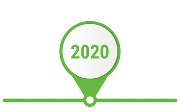 Grüne Markierung mit der Jahreszahl 2020 auf einer horizontalen Linie.