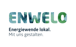 Logo von Enwelo mit dem Slogan „Energiewende lokal. Mit uns gestalten.“ in aquarellartigen Farben.